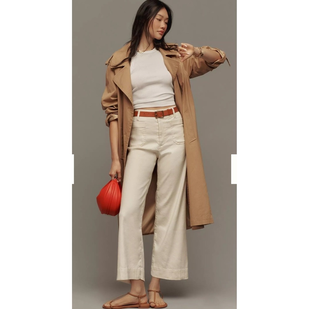 Anthropologie Maeve Colette Wide Leg Pants 30 Ivory Linen Blend Quiet Luxury EUC